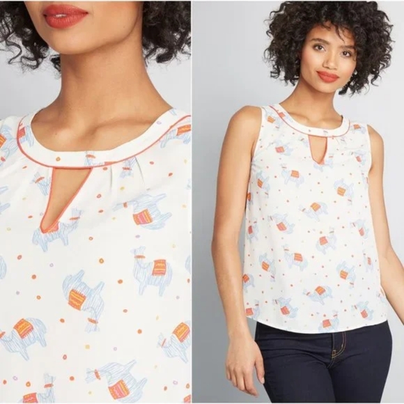 ModCloth Envisioned Aesthetic Llama Sleeveless Blouse - Picture 1 of 9